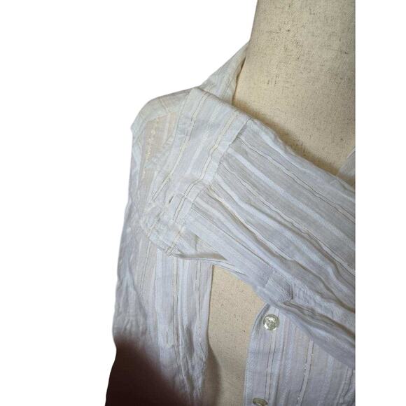 Lauren Ralph Lauren Women's Size Medium button down shirt white gold‎ stripes - Picture 3 of 8